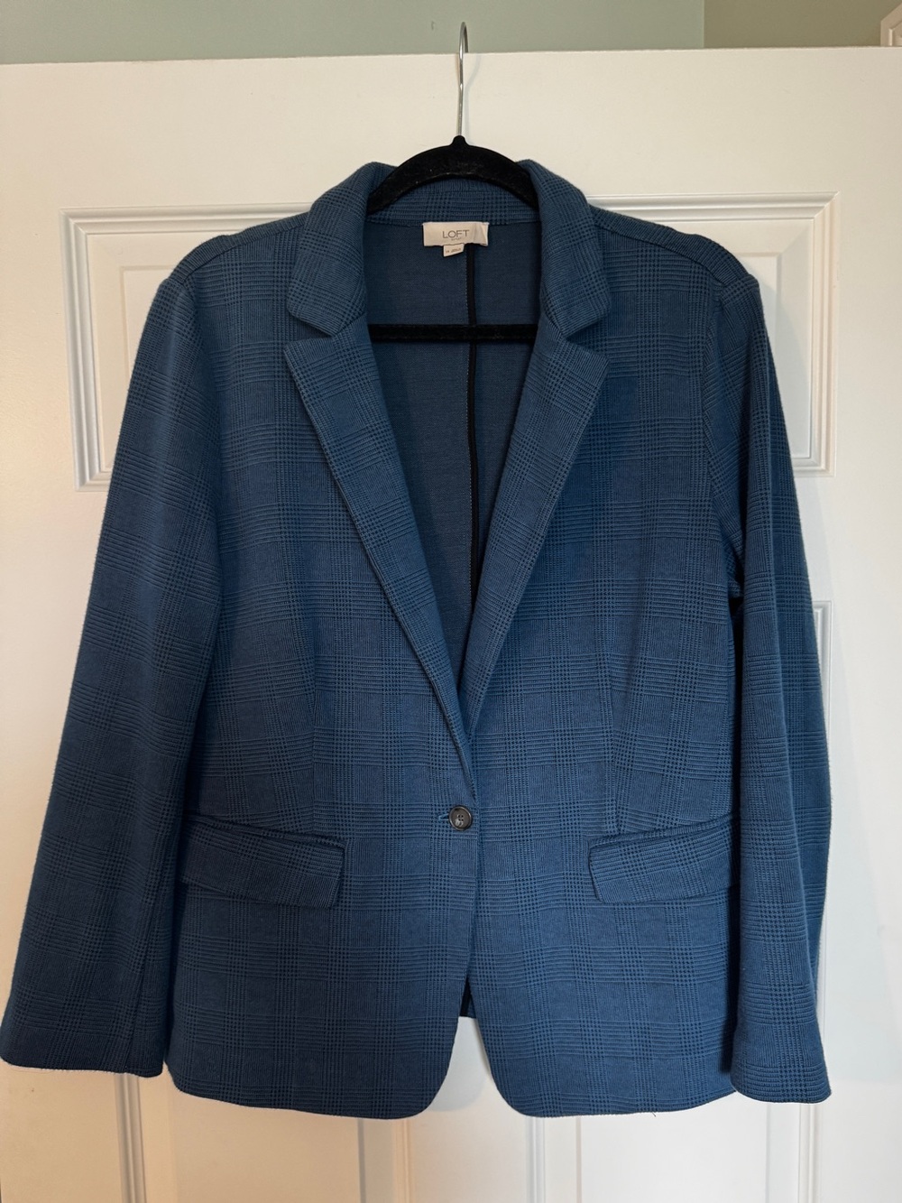 LOFT Blue & Black Glen Plaid Single-Button Blazer